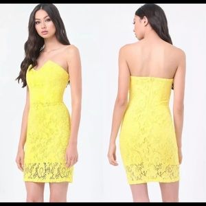 New With Tag Bebe Betty Strapless Lace Midi Dress Size 6 in Yellow